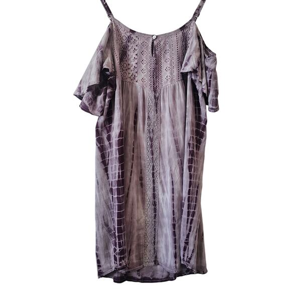 Socialite Purple Tie-Dye Crochet Cold Shoulder Dress Size M - Picture 3 of 5